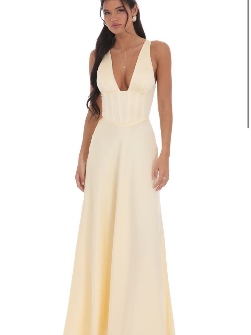 Lucy in the Sky Cream Deep V Corset Maxi Dress